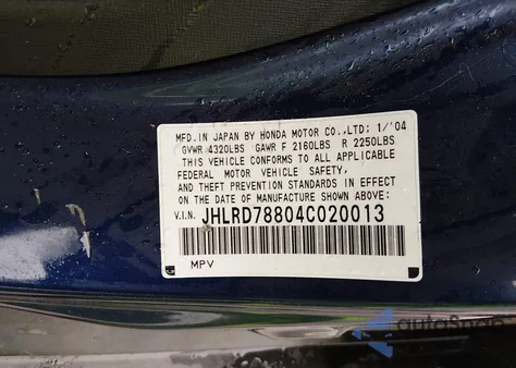 2004 Honda Cr-V Ex z USA, uszkodzony, nr VIN JHLRD78804C020013